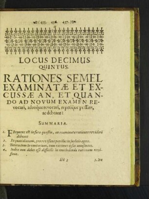 Locus Decimus Quintus. Rationes Semel Examinatae Et Excussae ...
