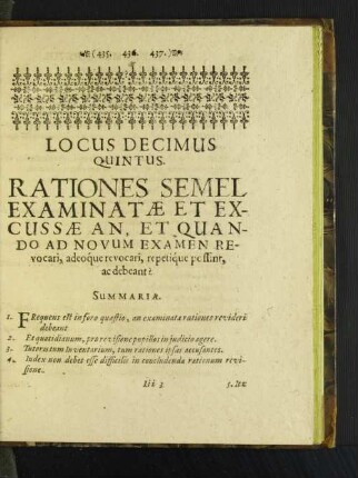 Locus Decimus Quintus. Rationes Semel Examinatae Et Excussae ...
