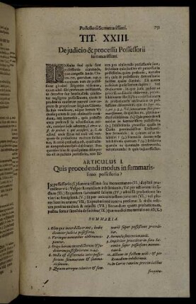 Tit. XXIII. De judicio & processu Possessorii summarissimi.