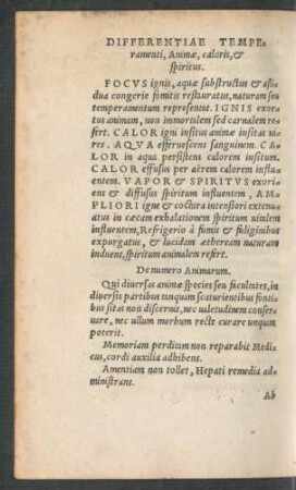 Differentiae Temperamenti, Animae, caloris, et spiritus.