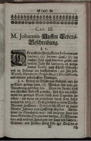 Cap. III. M. Johannis Hussen Lebens- Beschreibung.