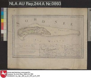 Die Insel NORDERNEY mit Einzeichnung der Ortschaft Norderney und der Dünen Druck von A. Papen Papier auf Leinen Format 68,0x36,0 M 1:31.380