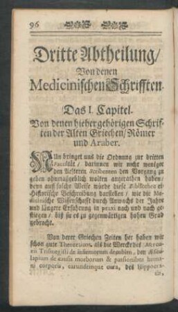 Dritte Abtheilung, von denen Medicinischen Schrifften.