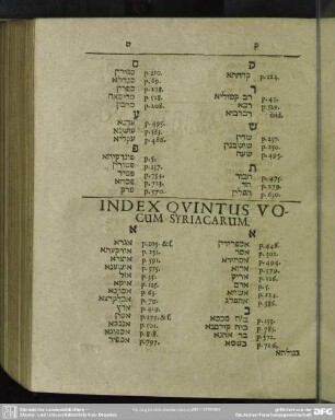 Index Quintus, Vocum Syriacarum
