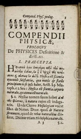 Prologus De Physices Definitione & divisione.