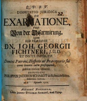 Disp. iur. de exarmatione, vulgo von der Disarmirung