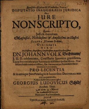 Disputatio Inauguralis Iuridica De Iure Nonscripto