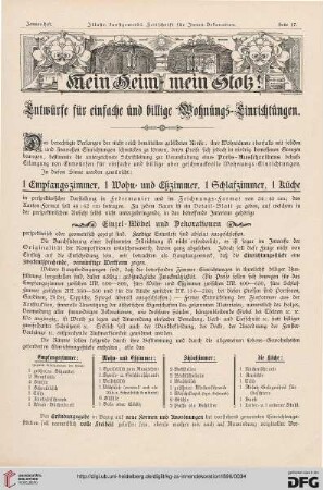 Entwürfe für einfache und billige Wohnungs-Einrichtungen