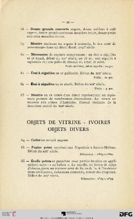 Objets De Vitine - Ivoires Objets Divers (Nr. 64-93)