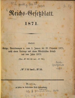 Bundes-Gesetzblatt des Norddeutschen Bundes, 1871