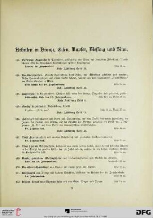 Arbeiten in Bronze, Eisen, Kupfer, Messing und Zinn (Nr. 413-491)