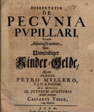 Diss. ... de pecunia pupillari