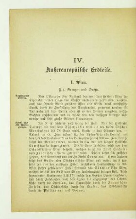 IV. Außereuropäische Erdteile