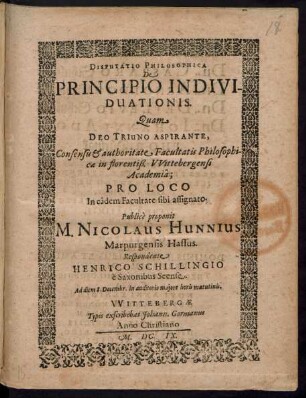 Disputatio Philosophica De Principio Individuationis