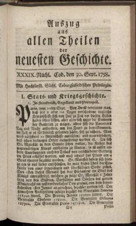 XXXIX. Nachl. Cob. den 30. Sept. 1758.