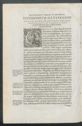 Testimonium Illustrissimi Caroli Ducis De Bourbon ...