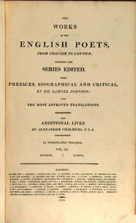 The works of the English poets, from Chaucer to Cowper : in 21 volumes. 3, Spenser, Daniel