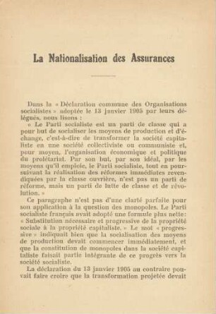 La Nationalisation des Assurances