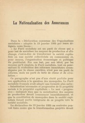 La Nationalisation des Assurances