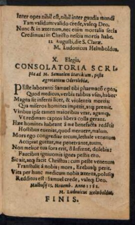 X. Elegia. Consolatoria Scripta ad M. Samuelem Starckium ...