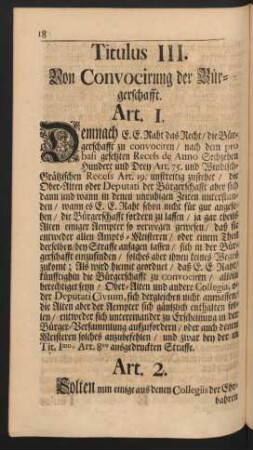 Titulus III. Von Convocirung der Bürgerschafft.