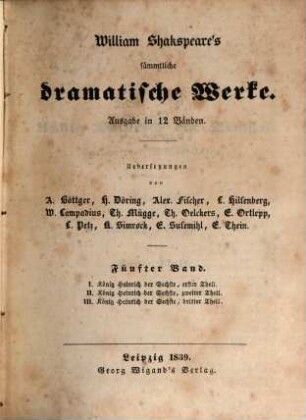 William Shakspeare's sämmtliche dramatische Werke, 5. Band