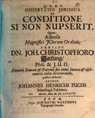 Dissertatio iuridica de conditione si non nupserit