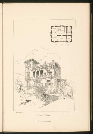 Villa Cannes: Grundriss und Ansicht (aus: Stadt- und Landhäuser, hrsg. von Ernst Wasmuth, Berlin 1894)