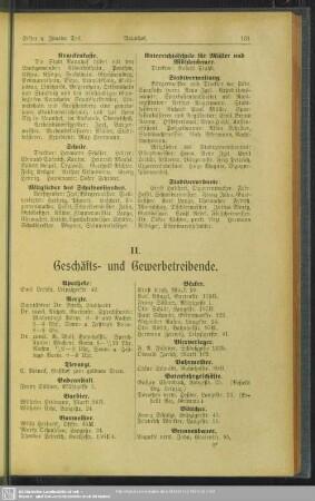 II. Berufsklassen und Gewerbebetriebe : II. Geschäfts- u. Gewerbetreibenden