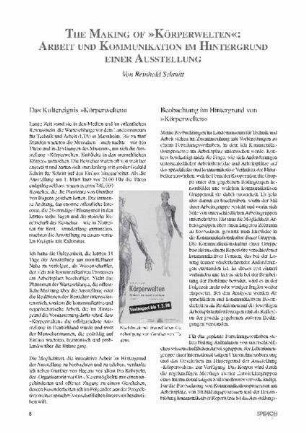 The Making of "Körperwelten" : Arbeit und Kommunikation im Hintergrund einer Ausstellung