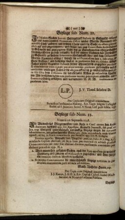 Beylage sub Num. 33. Veneris 26. Septemb. 1738.