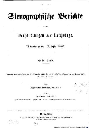 Verhandlungen des Reichstages. Stenographische Berichte. 93, 93. 1886/87