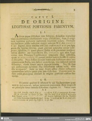 Caput I. De Origine Legitimae Portionis Parentum