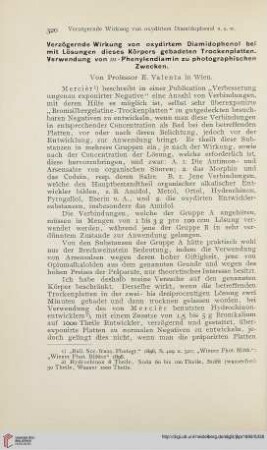 13: Verzögernde Wirkung von oxydirtem Diamidophenol bei mit Lösungen dieses Körpers gebadeten Trockenplatten : Verwendung von m-Phenylendiamin zu photographischen Zwecken