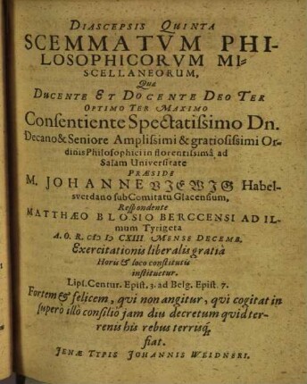 Diascepsis Quinta Scemmatvm Philosophicorvm Miscellaneorum