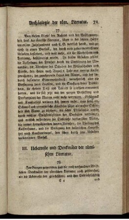III. Ueberreste und Denkmäler der römischen Literatur