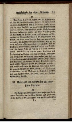 III. Ueberreste und Denkmäler der römischen Literatur