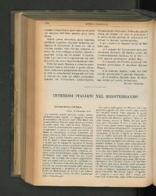 Interessi Italiani Nel Mediterraneo.
