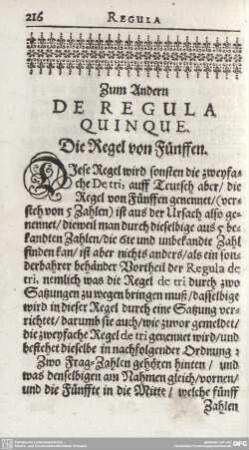 Zum Andern DE REGULA QUINQUE. Die Regel von Fünfften.