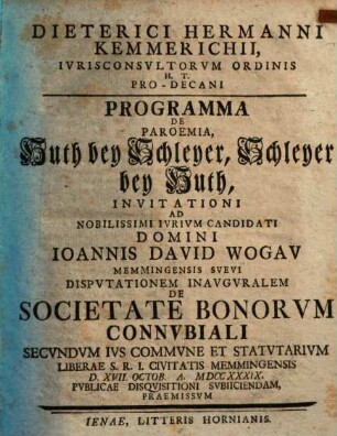 Programma de paroemia : Huth bey Schleyer, Schleyer bey Huth