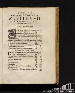 Omnium Captium Librorum .X. M. Vitruvii De Architectura Enumeratio.