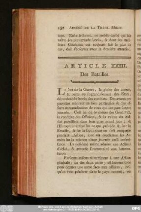 Article XXIII. Des Batailles.