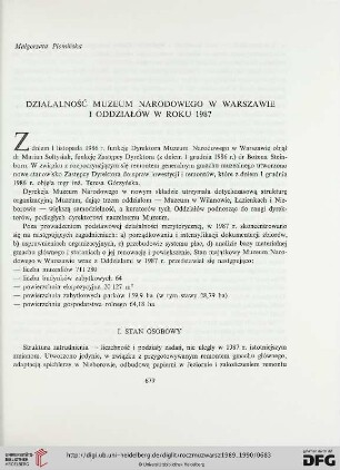 33/34: Działalność Muzeum Narodowego w Warszawie i Oddziałów w roku 1987
