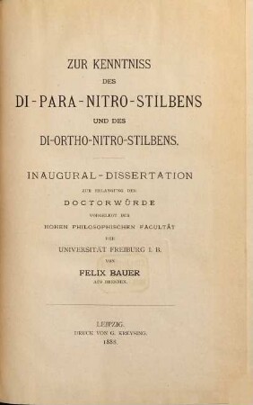 Zur Kenntniss des Di-Para-Nitro-Stilbens und des Di-Ortho-Nitro-Stilbens...