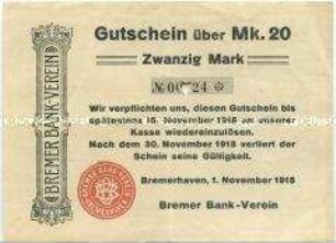Bremerhaven, Bremer Bank-Verein, 20 Mark