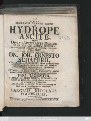 Dissertatio Solennis Medica De Hydrope Ascite