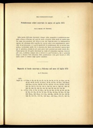 Protuberanze solari osservate in marzo ed aprile 1874