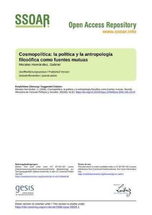 Cosmopolítica: la política y la antropología filosófica como fuentes mutuas