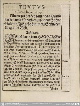 Leichenpredigt : Textus. Außlegung.
