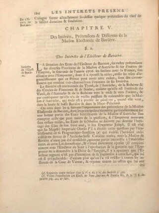 Chapitre V. Des Intérets, Prétensions & Differens de la Maison Electorale de Baviére.
